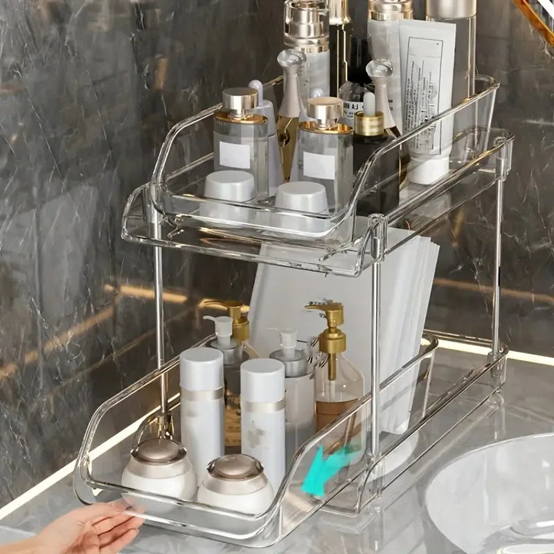 Clear Pull-Out Bathroom Organizer | 2 & 3 Tier Under-Sink Storage Rack