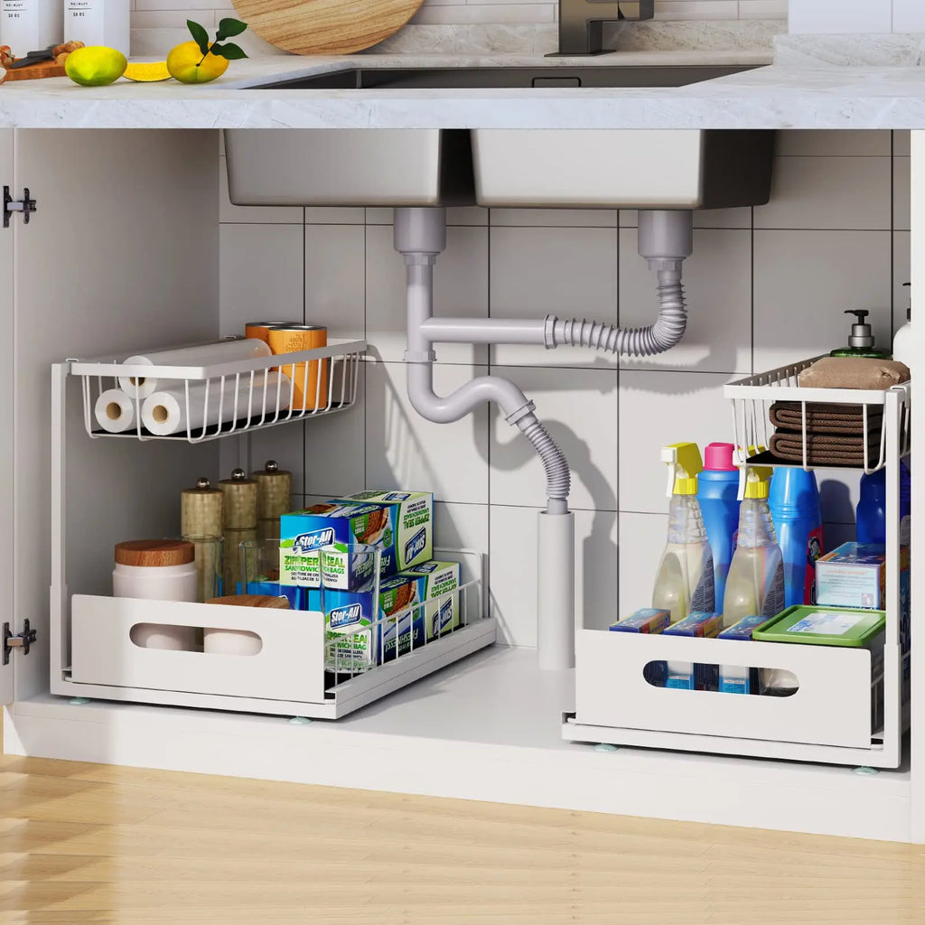 Under Sink Organizer – 2-Tier Sliding Pull-Out Cabinet Basket for Kitchen & Bathroom