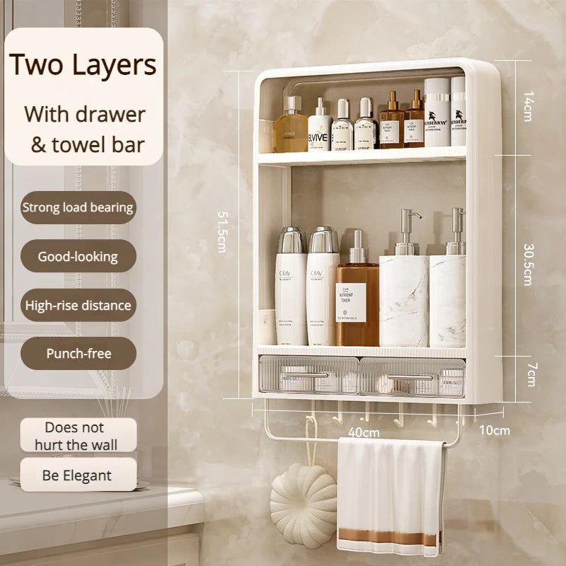 Wall-Mounted Bathroom Organizer Shelf | No-Drill PP Storage Rack for Toiletries & Kitchen