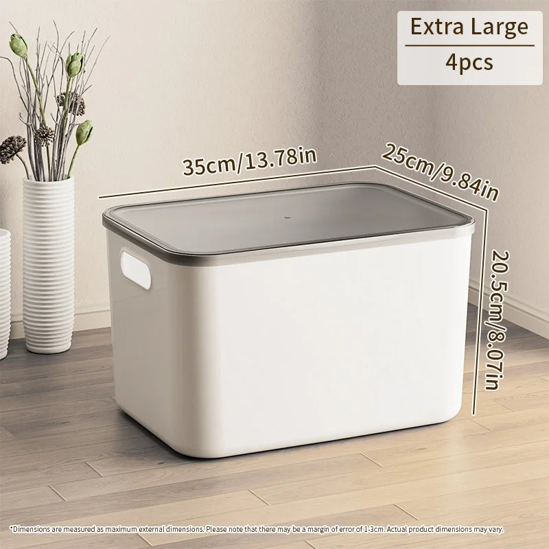 4pcs Stackable Storage Bins with Clear Black Lid Plastic Closet Organizers Box for Home [Size]