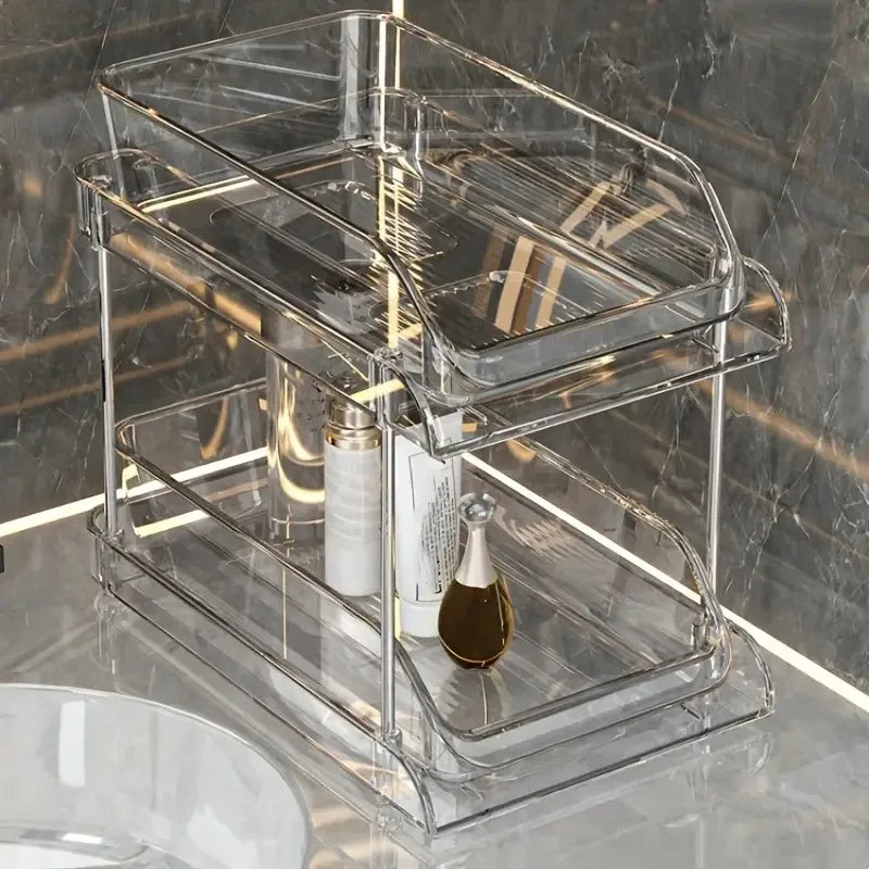 Clear Pull-Out Bathroom Organizer | 2 & 3 Tier Under-Sink Storage Rack