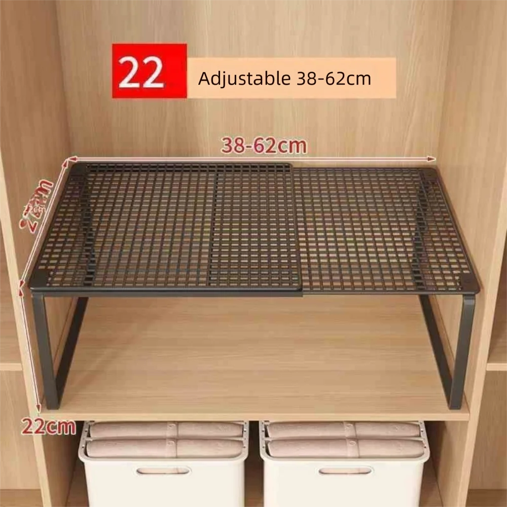 Adjustable Expandable Closet Shelf | Stackable Wardrobe Divider & Cabinet Organizer | Black & White