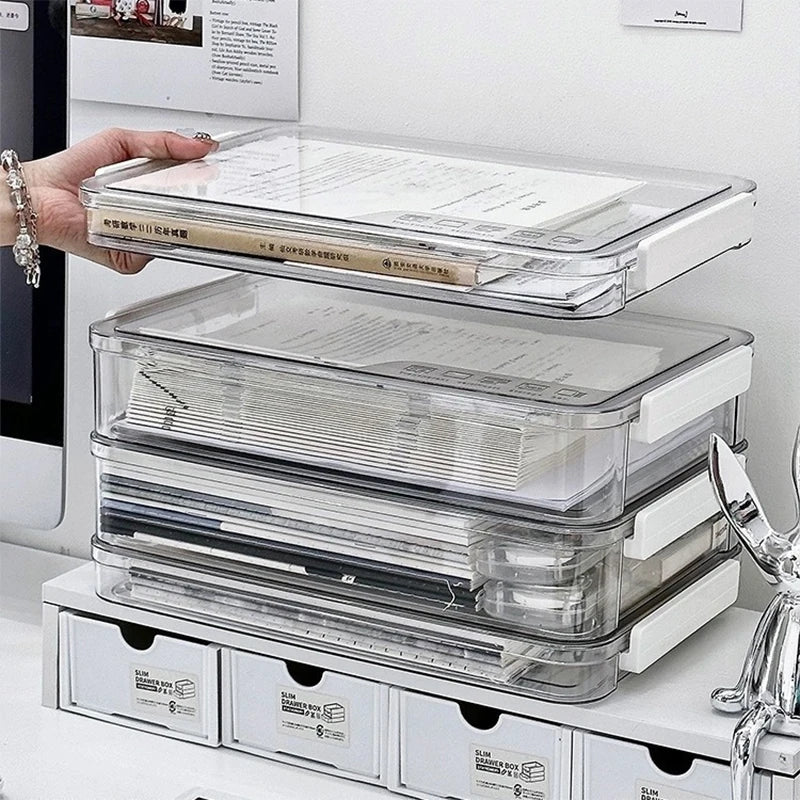 Document Certificate Important Storage Box Paper Organizer Stackable Storage Box Transparent Desktop Storage
