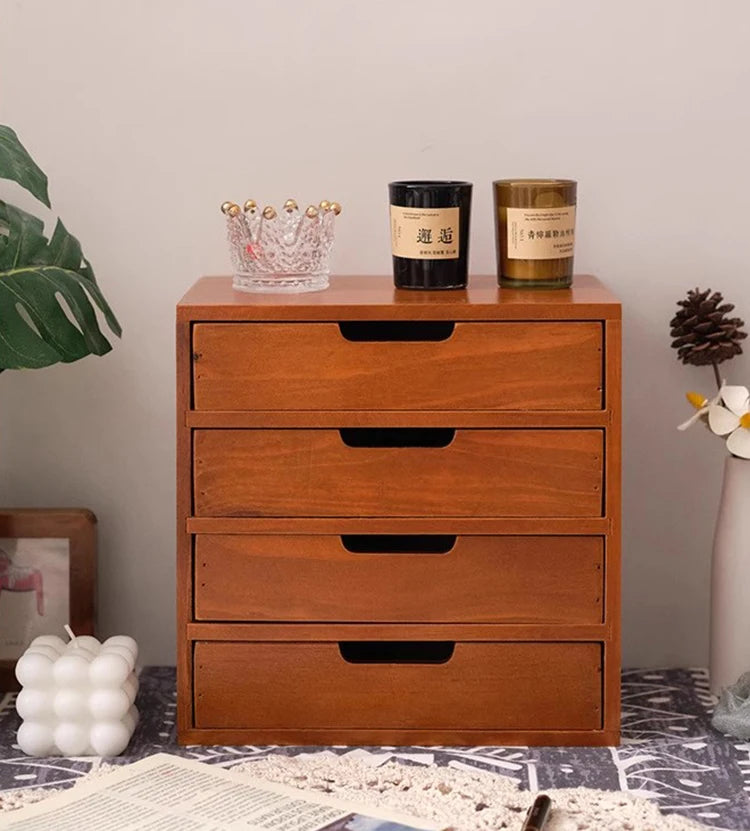 Japanese-Style Wooden Storage Drawers – Minimalist Solid Wood Desk Organizer, 1–4 Drawer Options