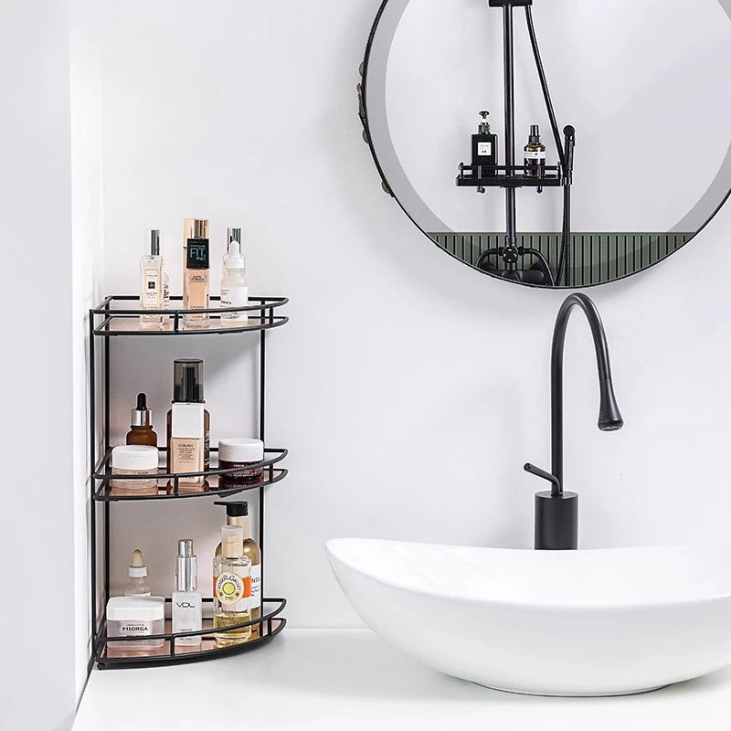 Black Wall-Mounted Bathroom Corner Shelf | 2 & 3 Tier Waterproof Organizer
