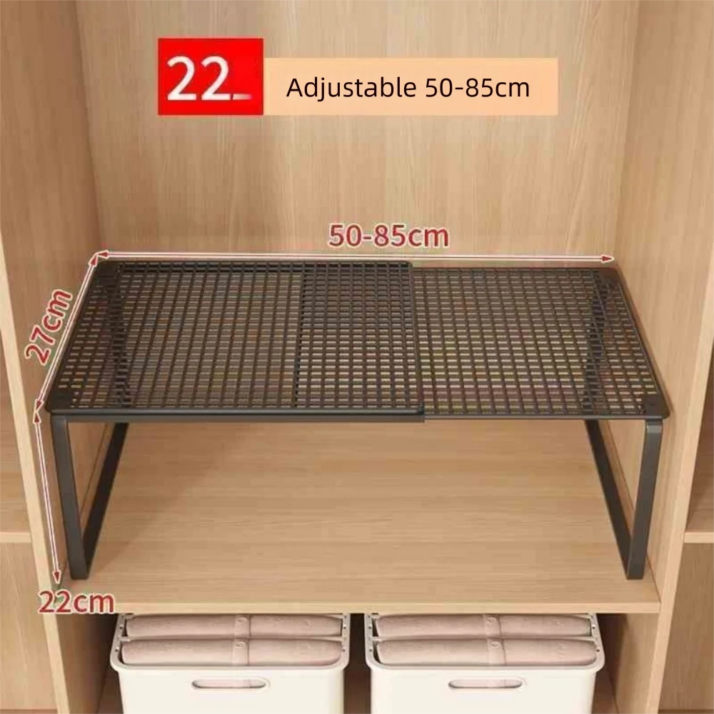 Adjustable Expandable Closet Shelf | Stackable Wardrobe Divider & Cabinet Organizer | Black & White