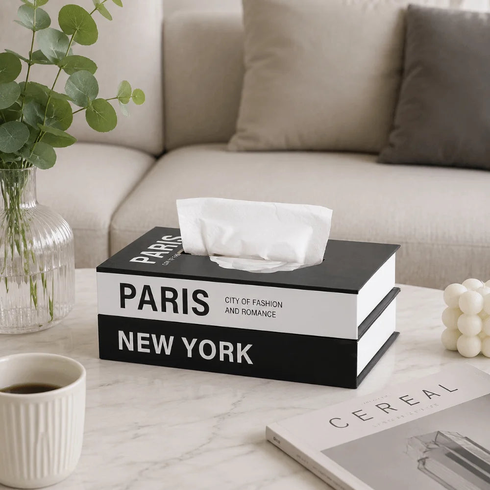 Retro Book-Style Decorative Tissue Box Cover | Double-Layer Paper Storage | 3 Designs