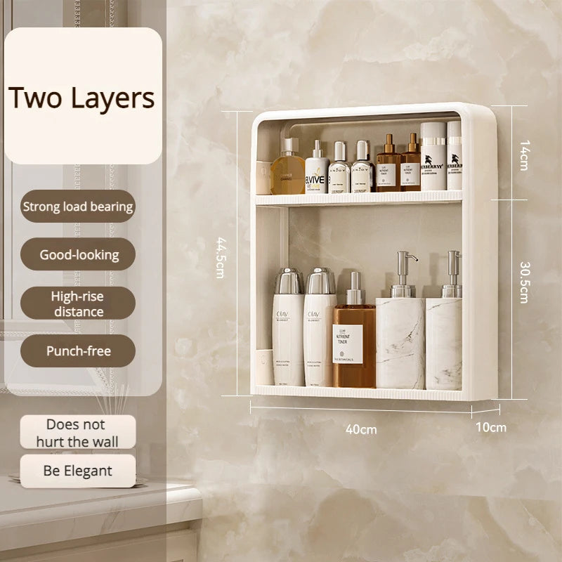Wall-Mounted Bathroom Organizer Shelf | No-Drill PP Storage Rack for Toiletries & Kitchen