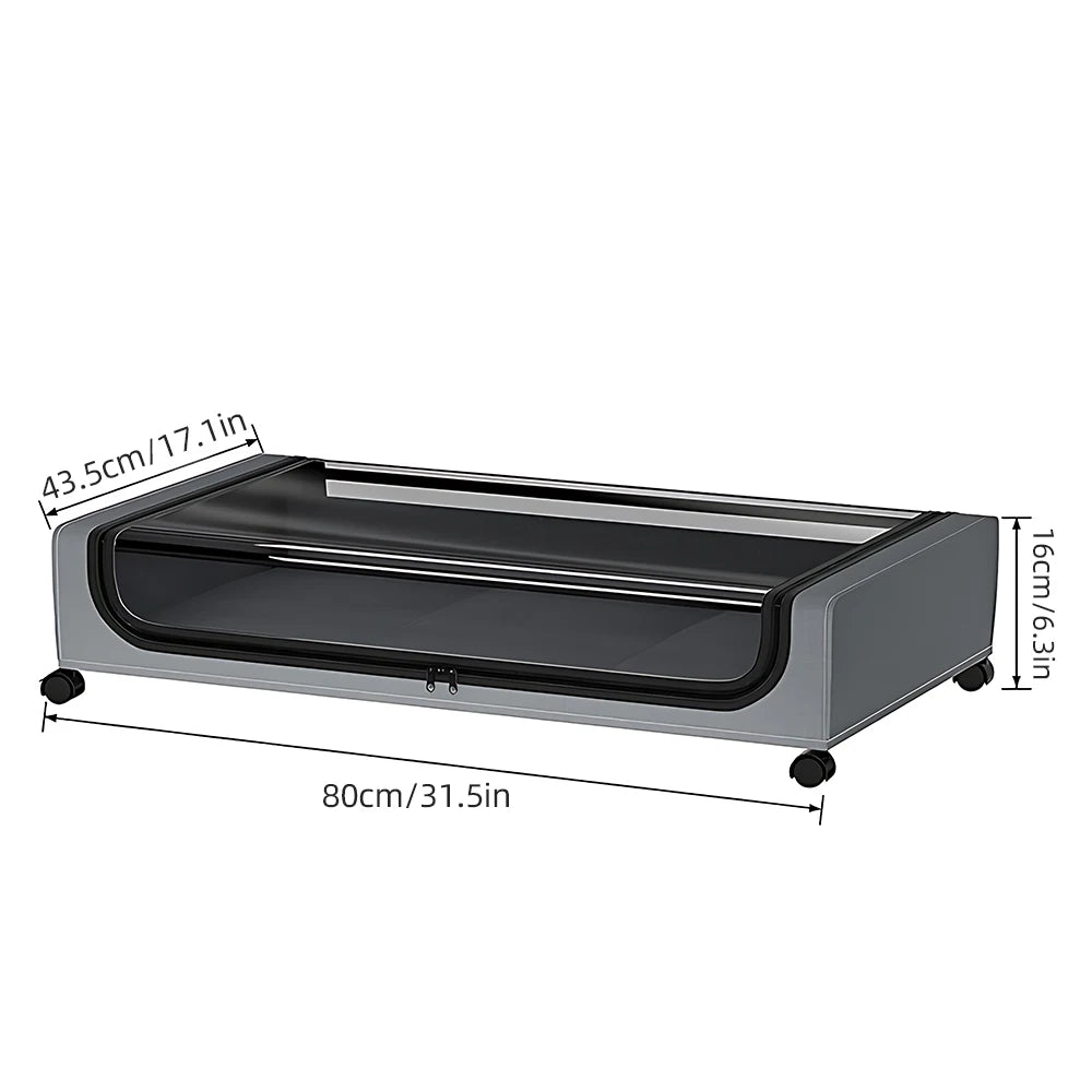Under-Bed Storage Bins with Lid, Wheels & Clear Window | Grey & Black