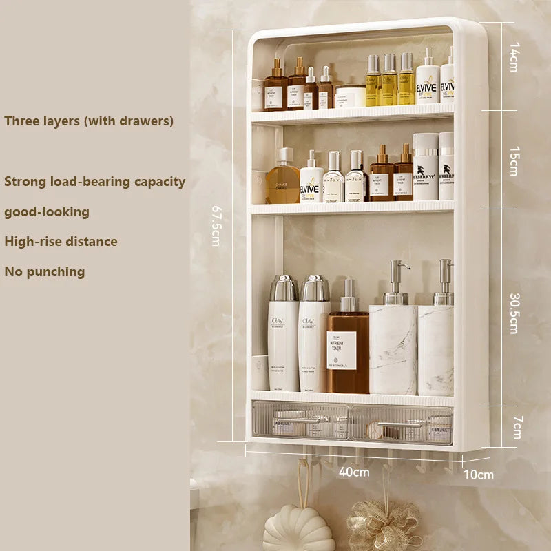 Wall-Mounted Bathroom Organizer Shelf | No-Drill PP Storage Rack for Toiletries & Kitchen