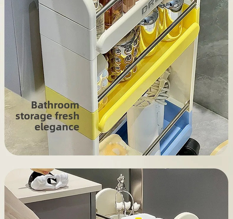 Multi-Tier Bathroom Floor Shelf Adjustable 5-Layer Shower Organizer with Wheels Space-Saving Storage Rack for Kitchen Essentials