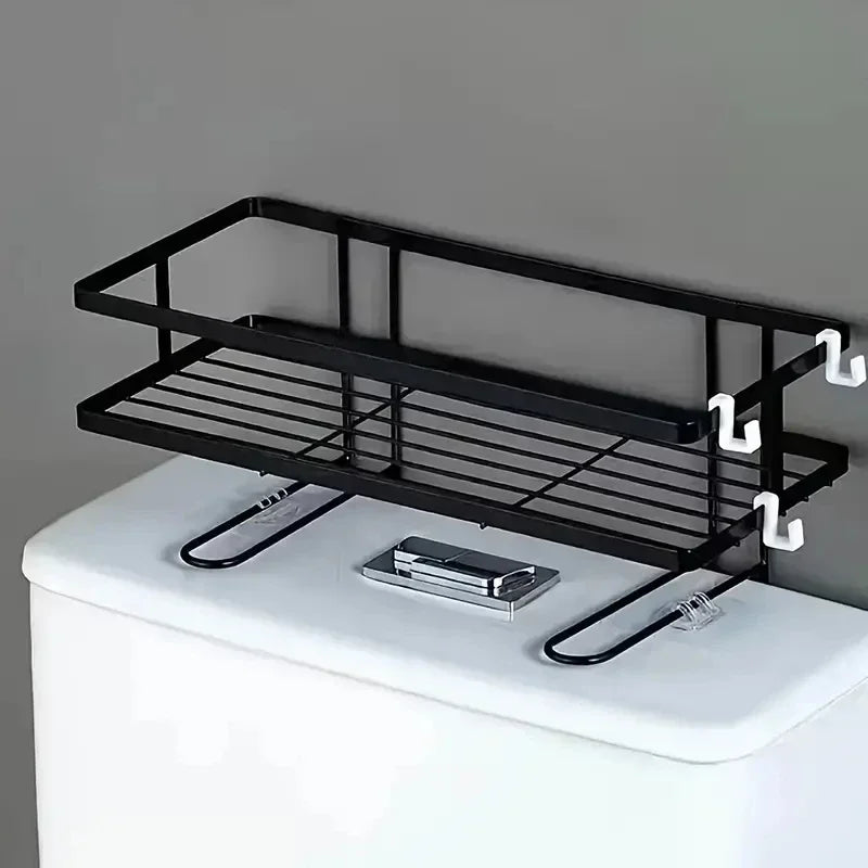 Over-the-Toilet Storage Shelf | Metal Bathroom Organizer Rack | White & Black