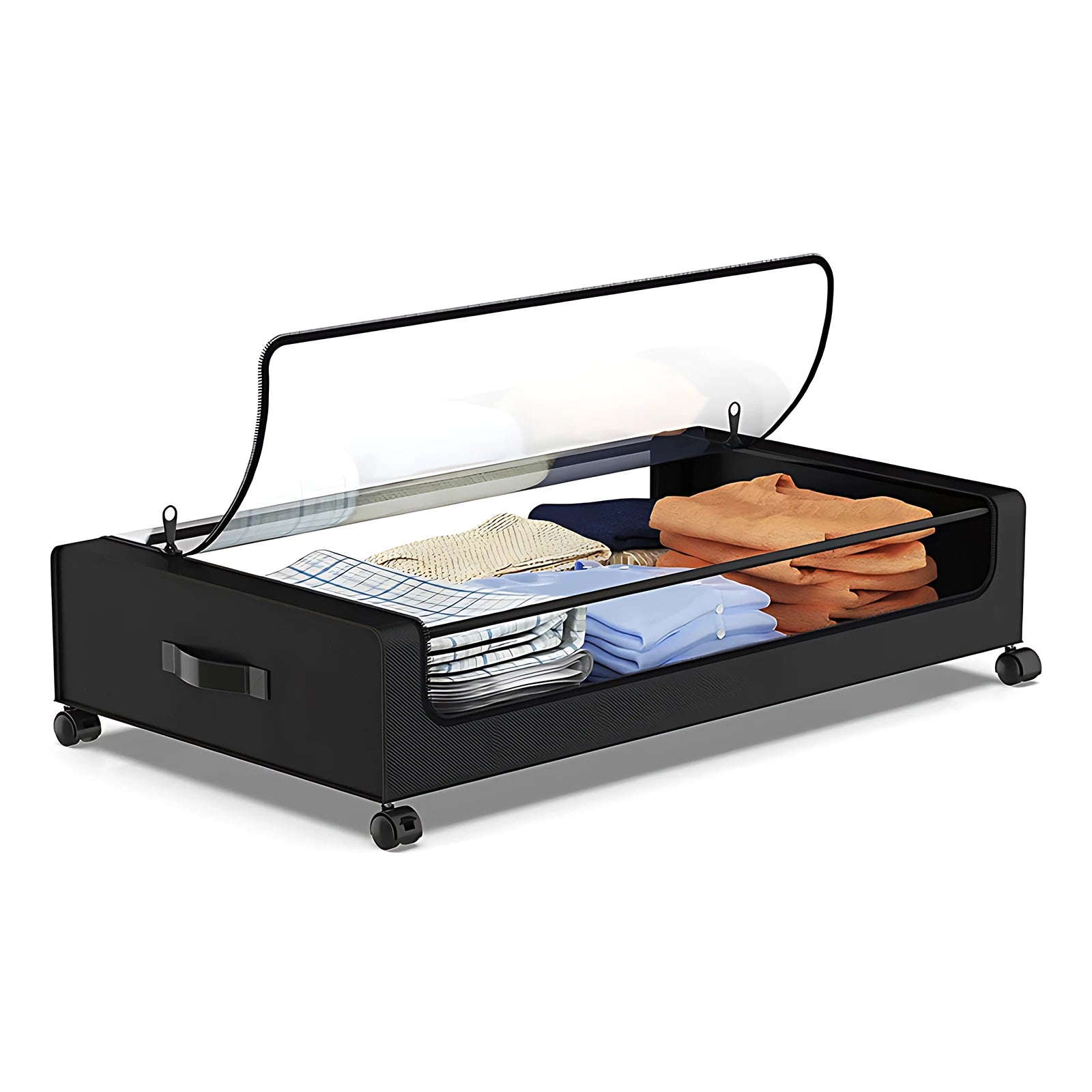 Under-Bed Storage Bins with Lid, Wheels & Clear Window | Grey & Black