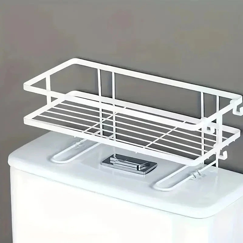 Over-the-Toilet Storage Shelf | Metal Bathroom Organizer Rack | White & Black