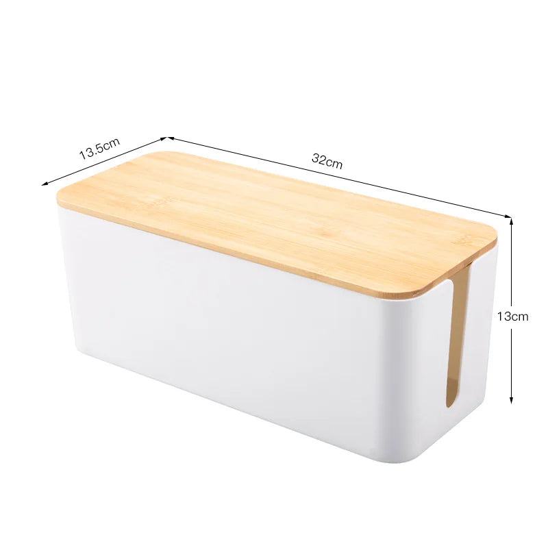 Bamboo Cable & Wire Storage Organizer Box
