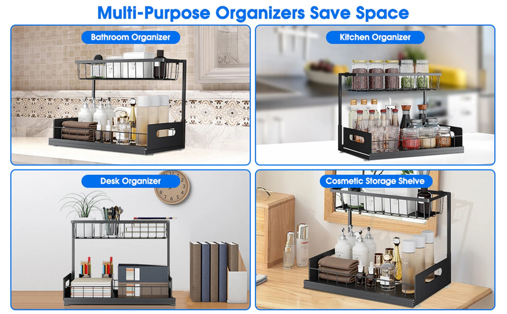 Under Sink Organizer – 2-Tier Sliding Pull-Out Cabinet Basket for Kitchen & Bathroom