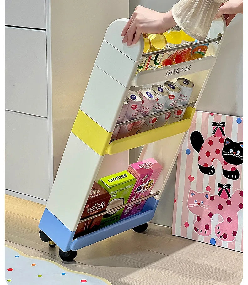 Multi-Tier Bathroom Floor Shelf Adjustable 5-Layer Shower Organizer with Wheels Space-Saving Storage Rack for Kitchen Essentials