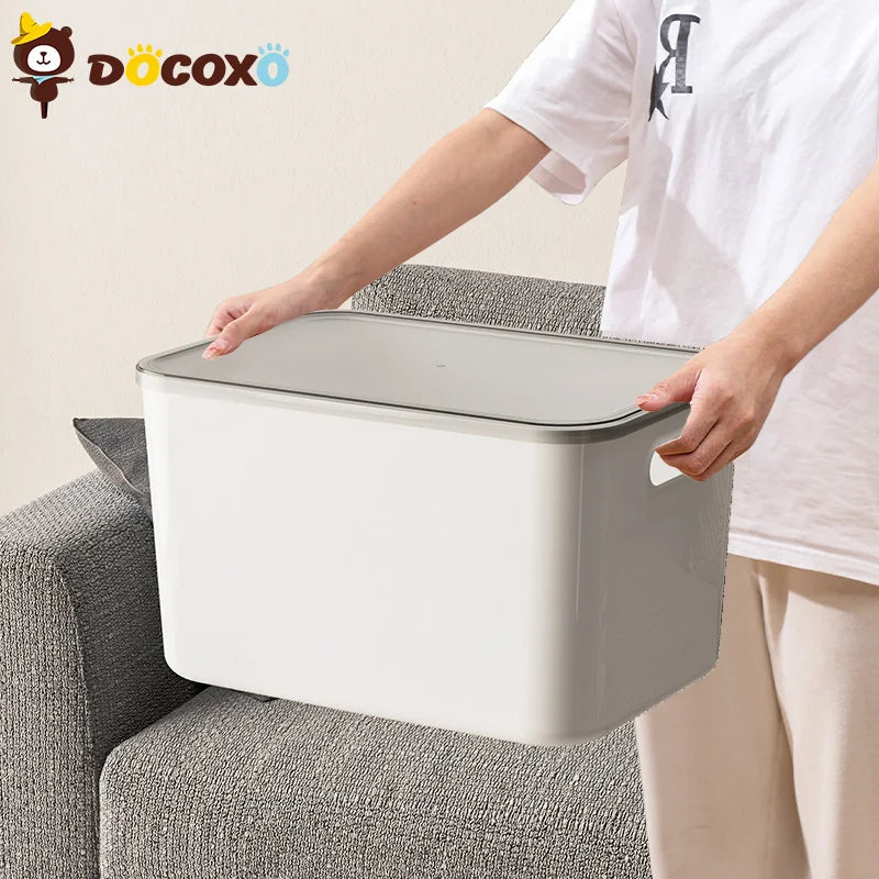 4pcs Stackable Storage Bins with Clear Black Lid Plastic Closet Organizers Box for Home [Size]