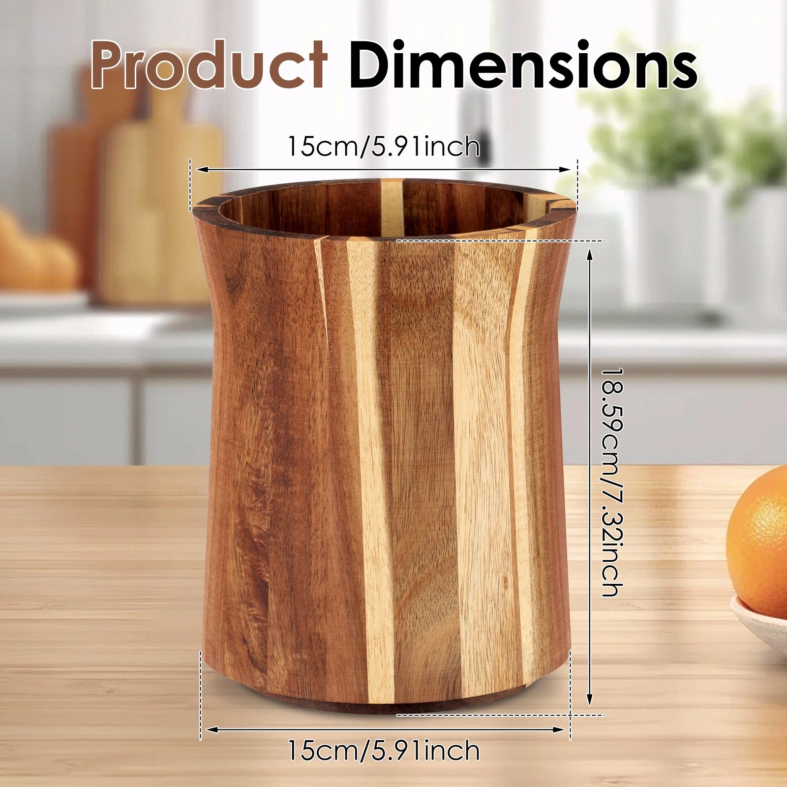 360° Rotating Acacia Wood Utensil Holder – Countertop Kitchen Tool Organizer