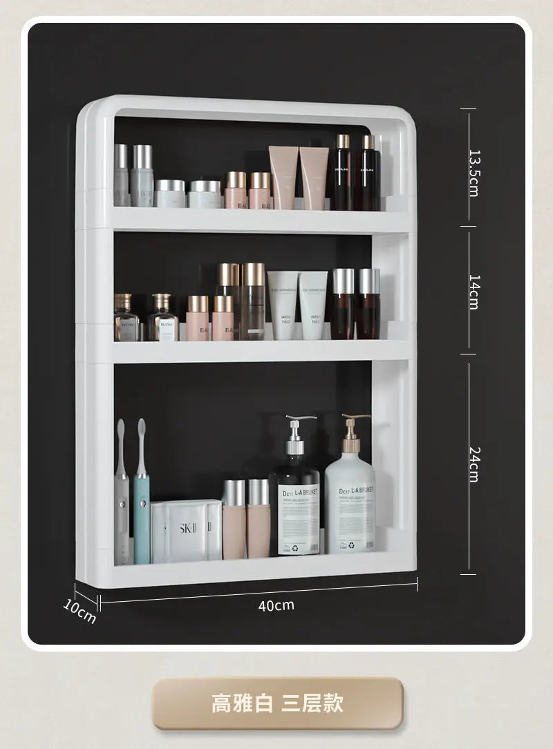 Wall-Mounted Bathroom Organizer Shelf | No-Drill PP Storage Rack for Toiletries & Kitchen