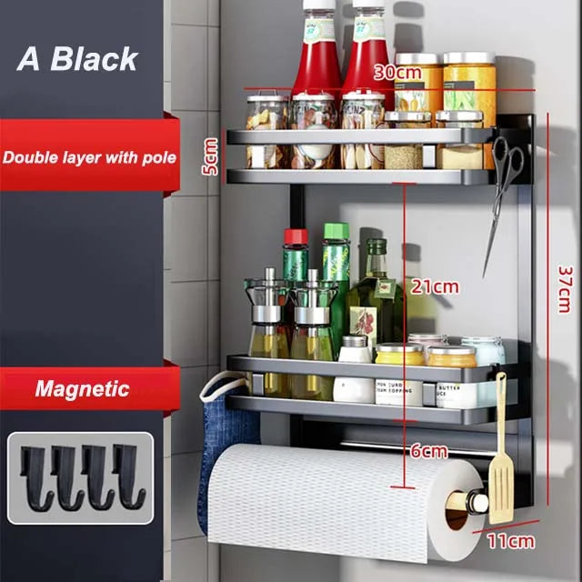 Magnetic Refrigerator Shelf Organizer – 1 & 2 Tier, No-Drill Kitchen Storage Rack