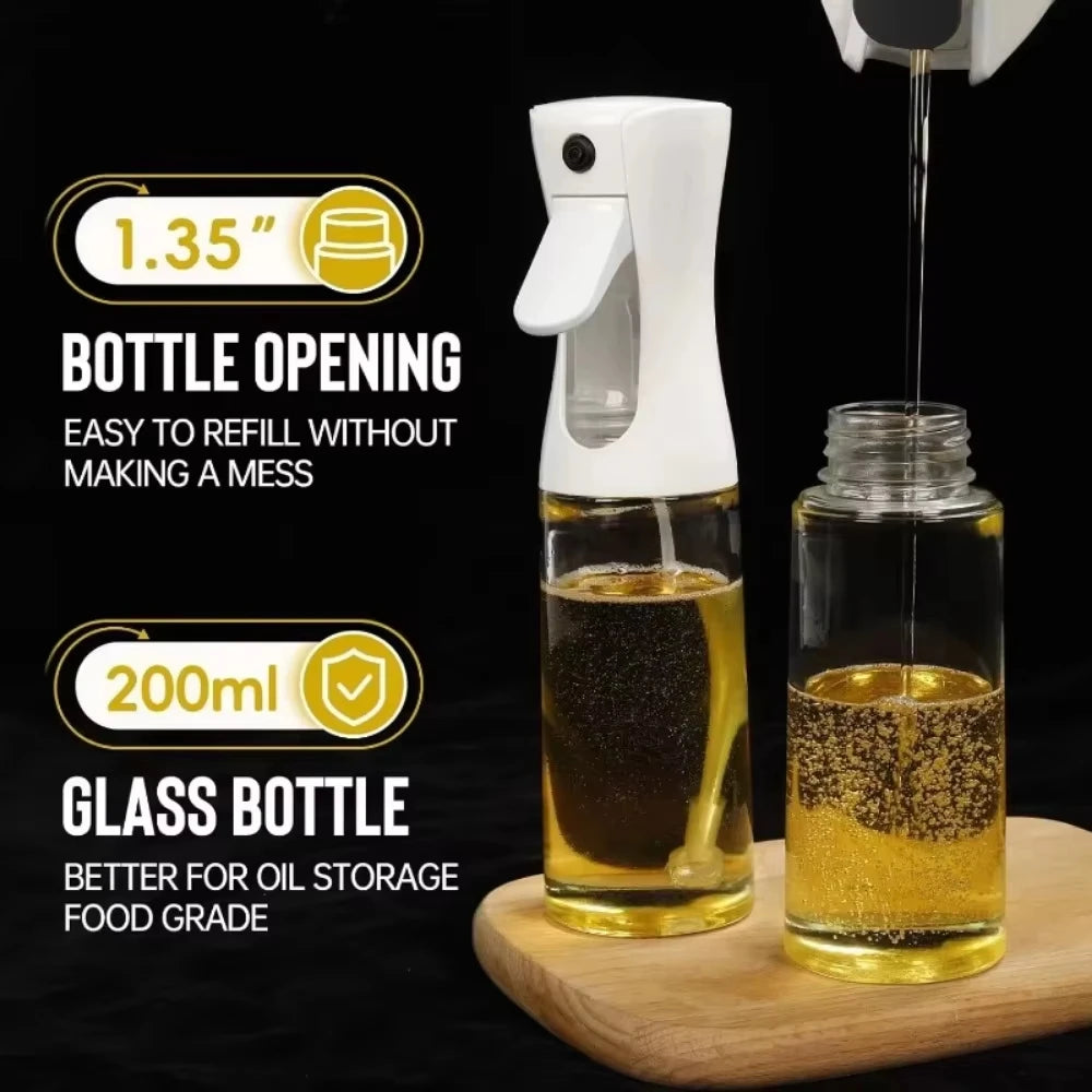 glass olive oil sprayer with 200ml glass bottle, easy refill design for controlled cooking oil application