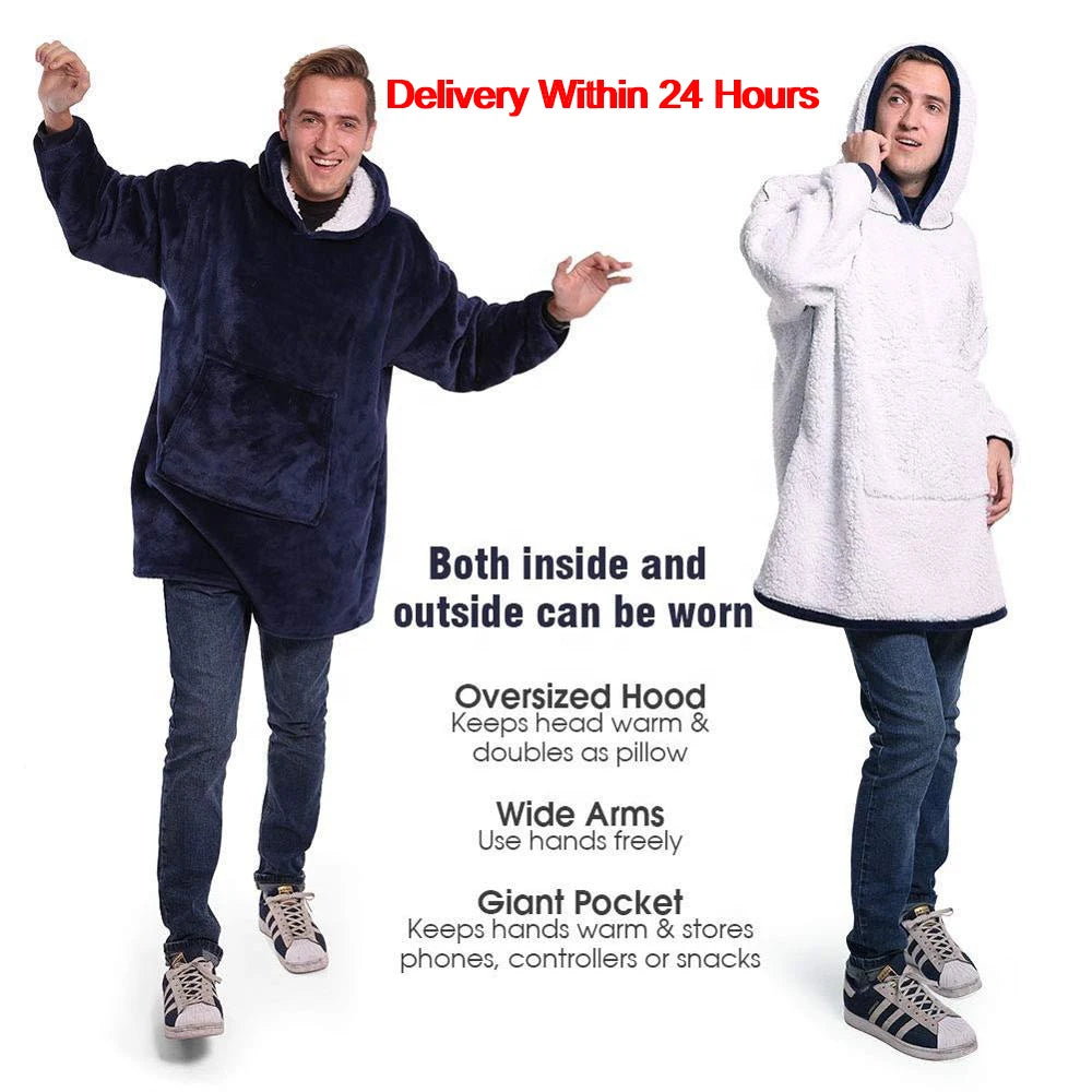 Wearable Blanket Hoodie – Ultra Plush Sherpa Fleece with Sleeves & Hood