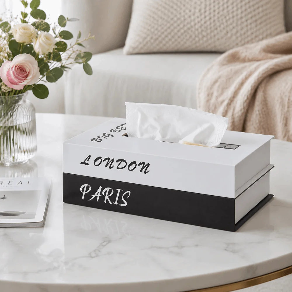 Retro Book-Style Decorative Tissue Box Cover | Double-Layer Paper Storage | 3 Designs