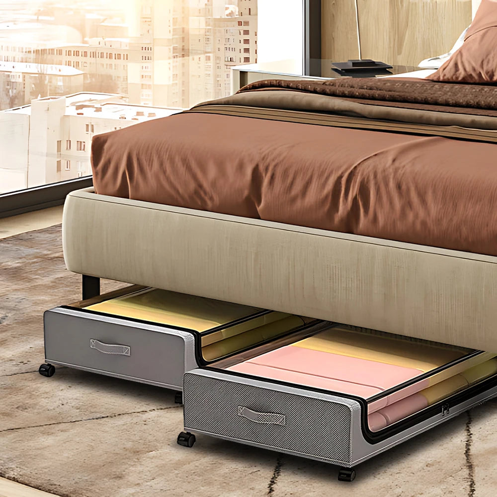 Under-Bed Storage Bins with Lid, Wheels & Clear Window | Grey & Black