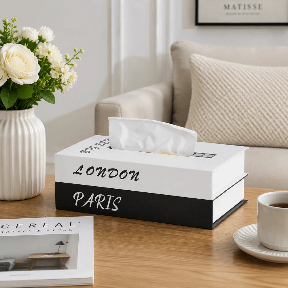 Retro Book-Style Decorative Tissue Box Cover | Double-Layer Paper Storage | 3 Designs