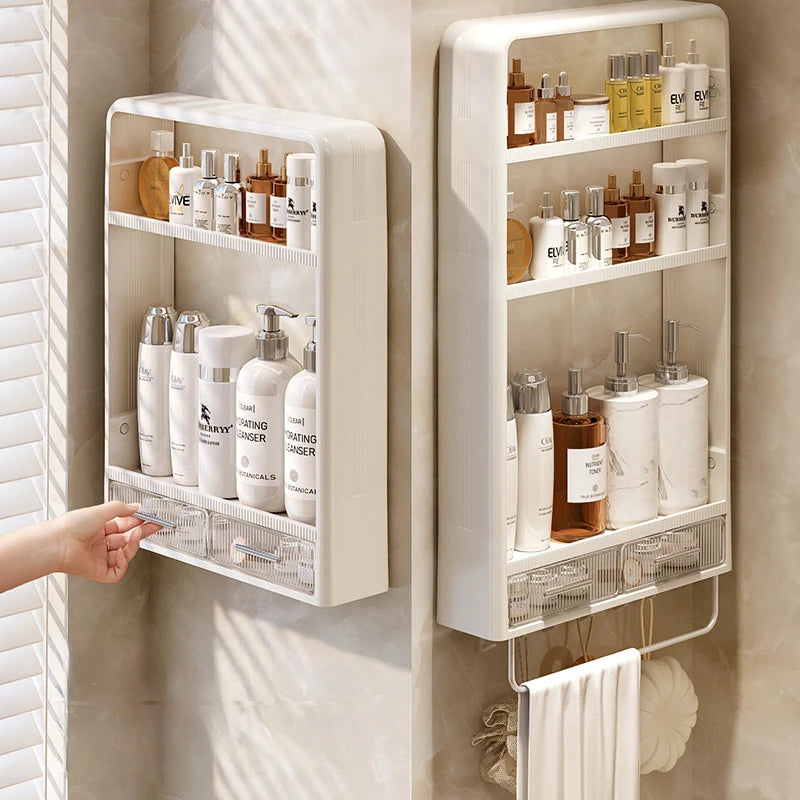 Wall-Mounted Bathroom Organizer Shelf | No-Drill PP Storage Rack for Toiletries & Kitchen