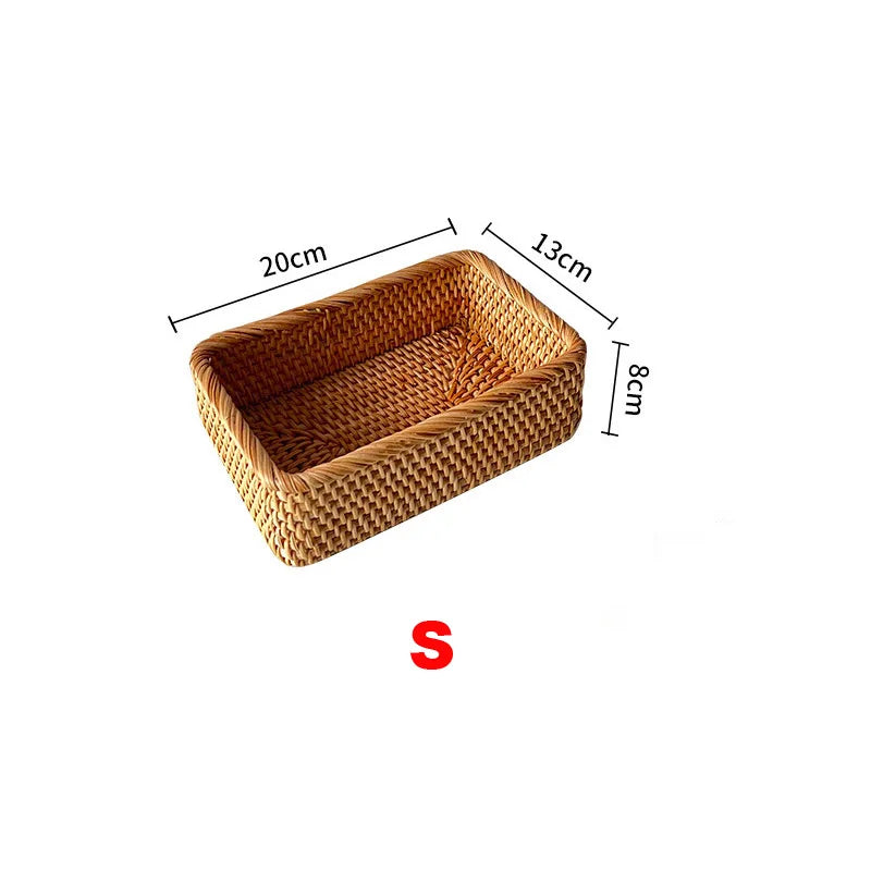Handwoven Rattan Storage Basket | Rectangular Wicker Organizer Tray