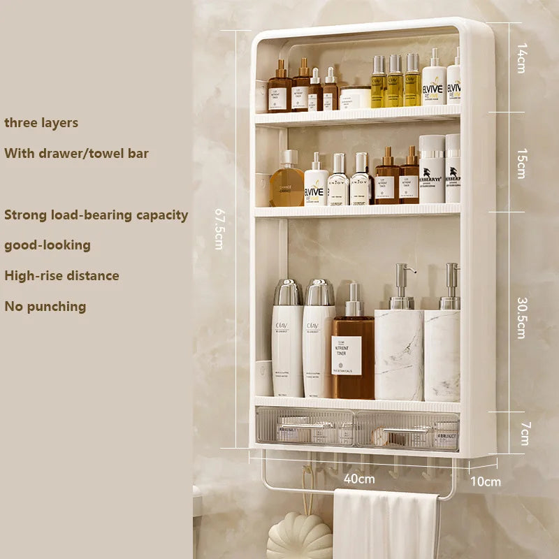 Wall-Mounted Bathroom Organizer Shelf | No-Drill PP Storage Rack for Toiletries & Kitchen