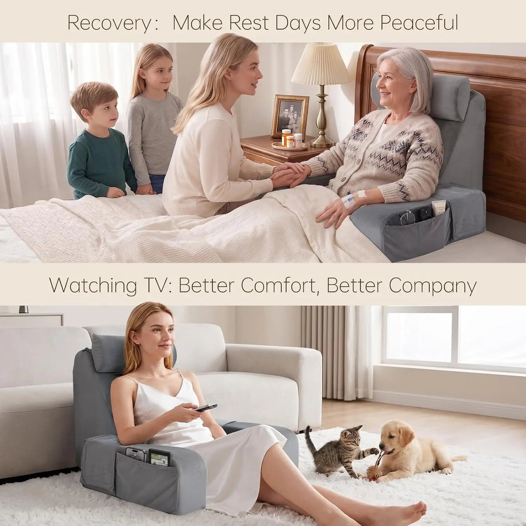 Reading Pillow with Armrests & Pockets – 45° Back Support Pillow for Bed