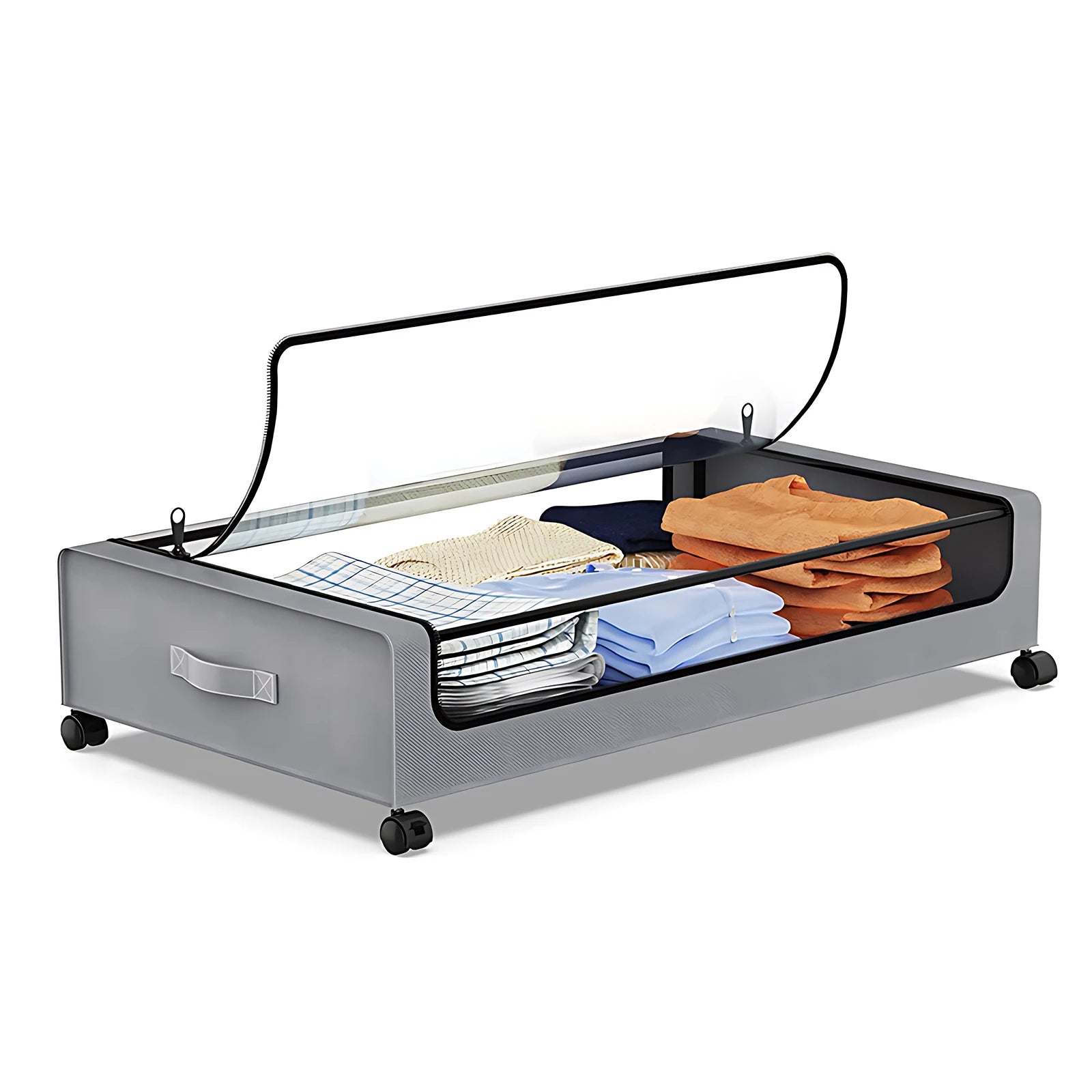 Under-Bed Storage Bins with Lid, Wheels & Clear Window | Grey & Black