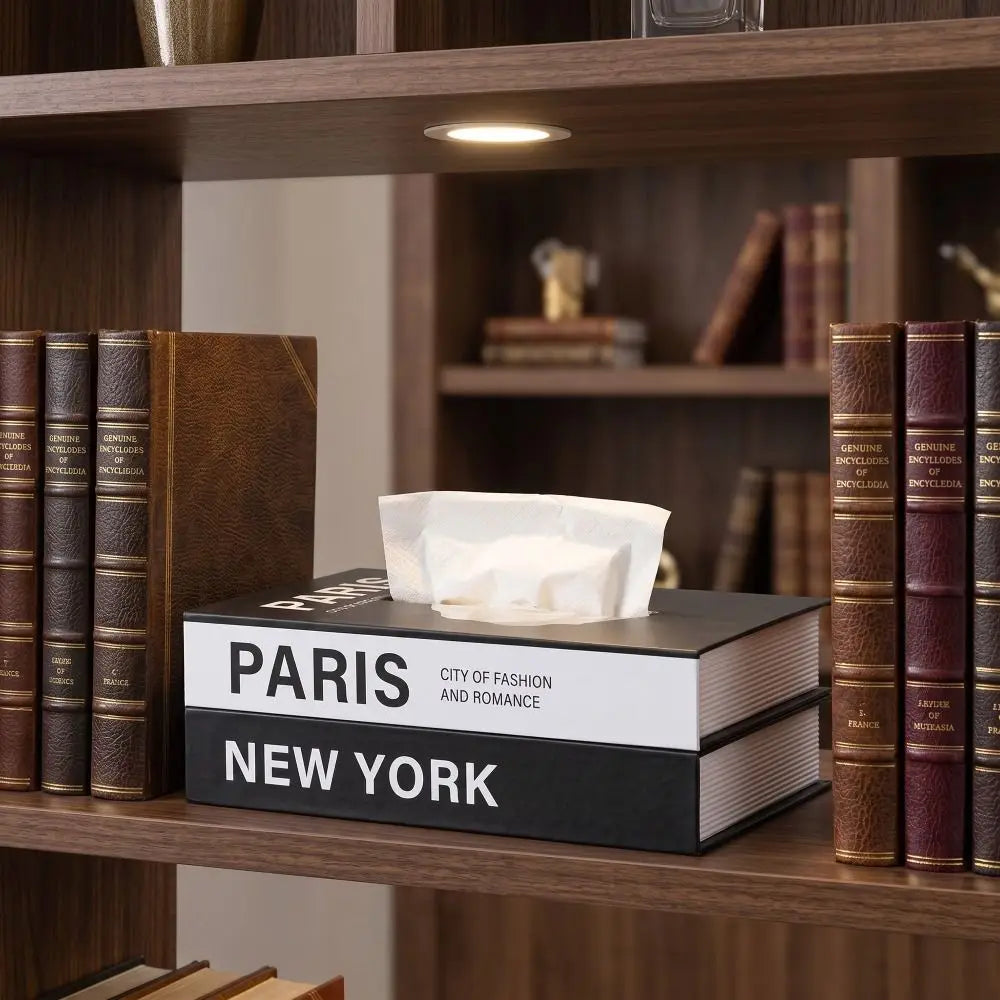 Retro Book-Style Decorative Tissue Box Cover | Double-Layer Paper Storage | 3 Designs