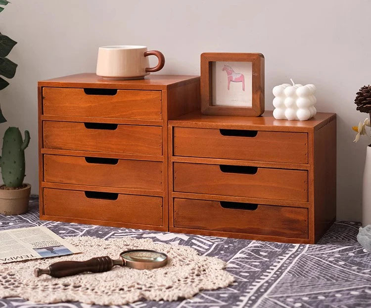 Japanese-Style Wooden Storage Drawers – Minimalist Solid Wood Desk Organizer, 1–4 Drawer Options