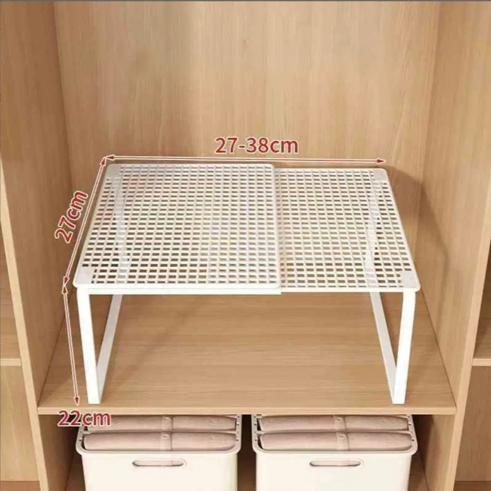 Adjustable Expandable Closet Shelf | Stackable Wardrobe Divider & Cabinet Organizer | Black & White