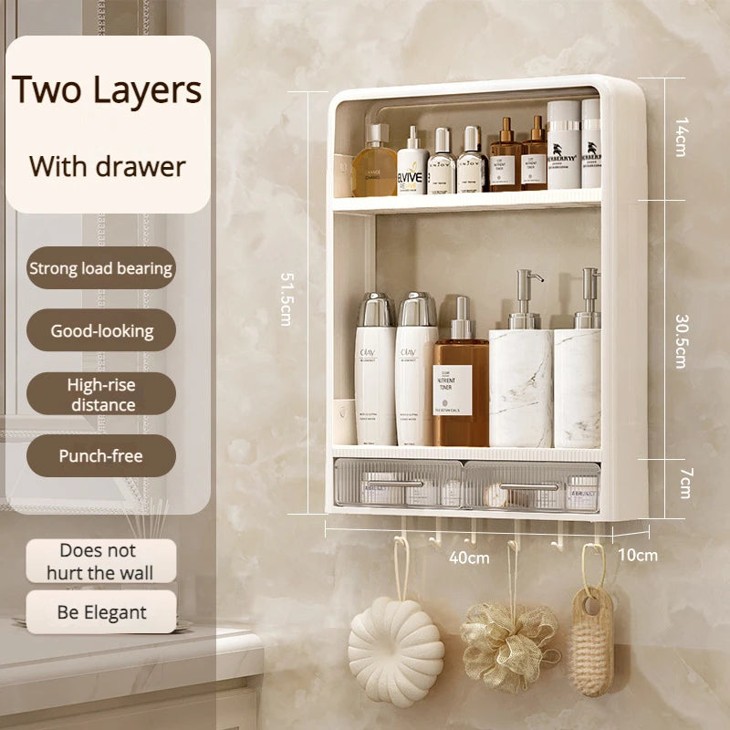 Wall-Mounted Bathroom Organizer Shelf | No-Drill PP Storage Rack for Toiletries & Kitchen