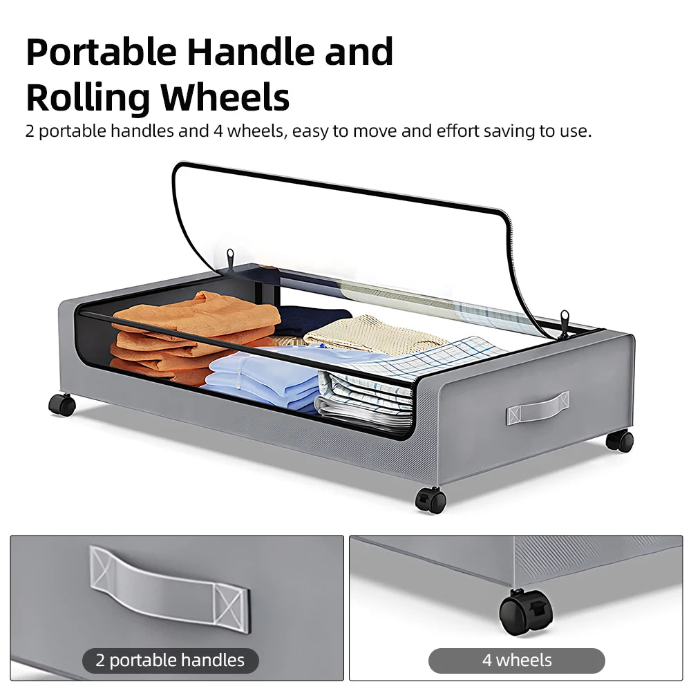 Under-Bed Storage Bins with Lid, Wheels & Clear Window | Grey & Black