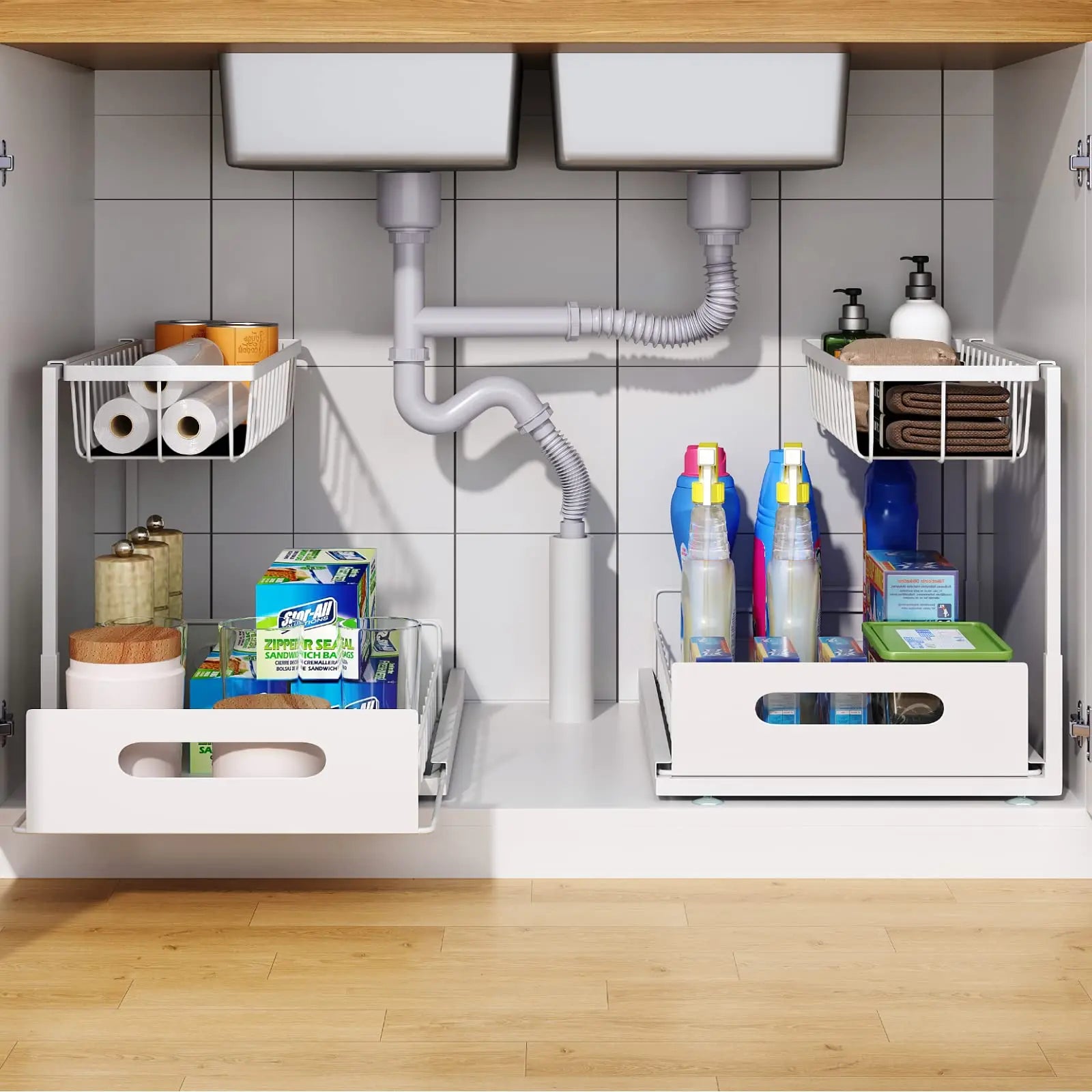 Under Sink Organizer – 2-Tier Sliding Pull-Out Cabinet Basket for Kitchen & Bathroom