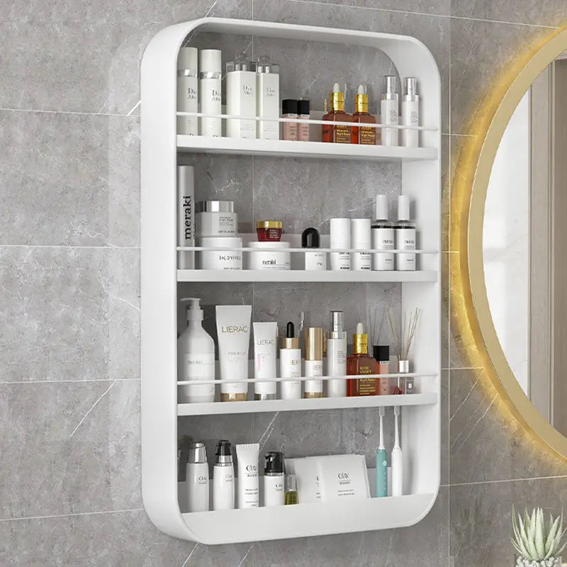 Wall-Mounted Bathroom Organizer Shelf | No-Drill PP Storage Rack for Toiletries & Kitchen