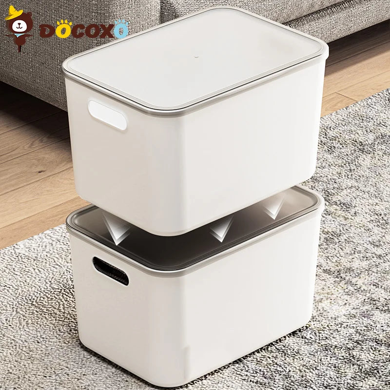 4pcs Stackable Storage Bins with Clear Black Lid Plastic Closet Organizers Box for Home [Size]