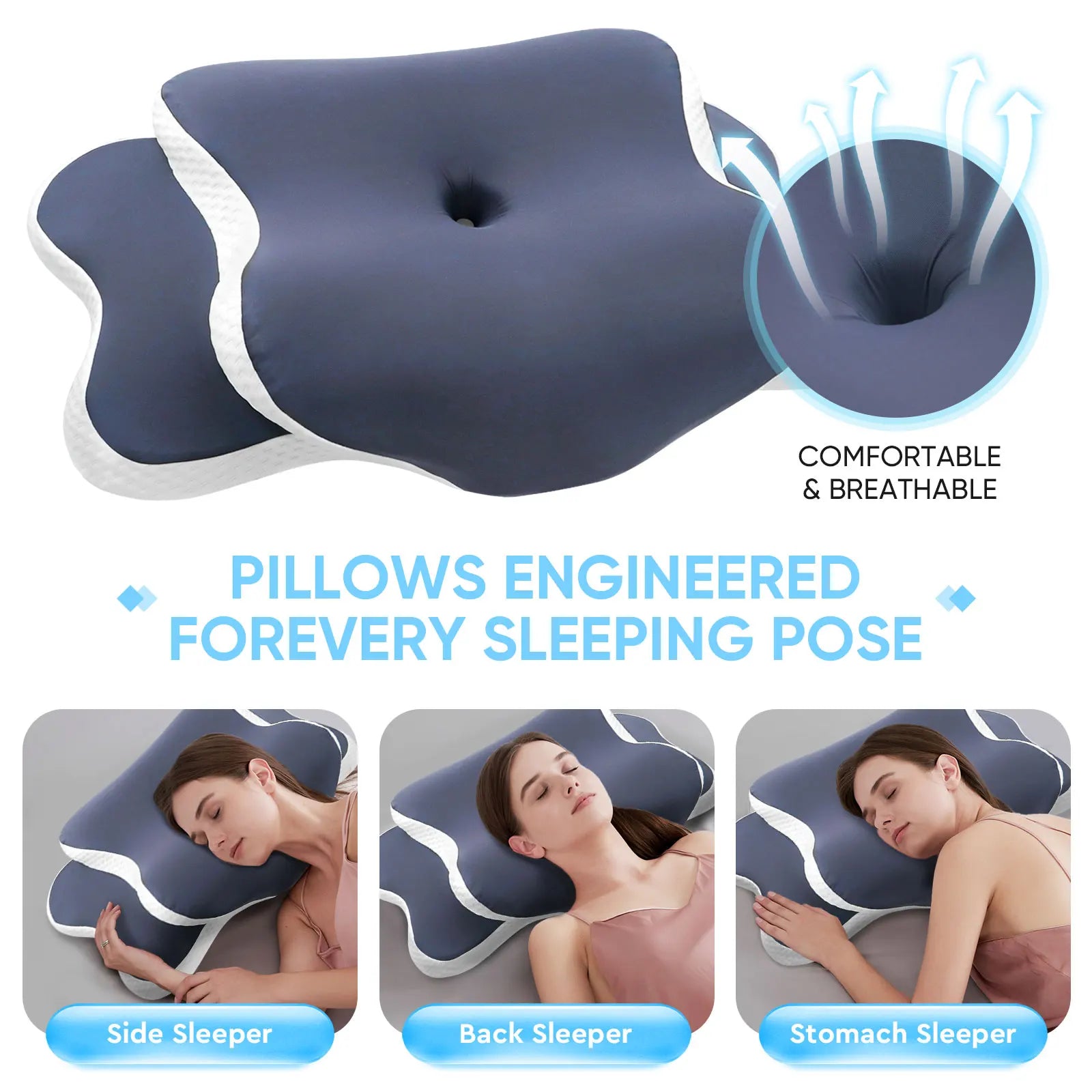 Cervical Memory Foam Pillow – Ergonomic Neck Support for Side, Back & Stomach Sleepers