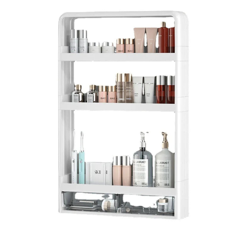 Wall-Mounted Bathroom Organizer Shelf | No-Drill PP Storage Rack for Toiletries & Kitchen