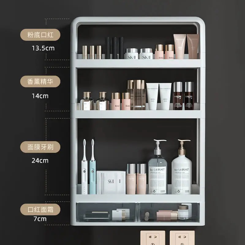 Wall-Mounted Bathroom Organizer Shelf | No-Drill PP Storage Rack for Toiletries & Kitchen