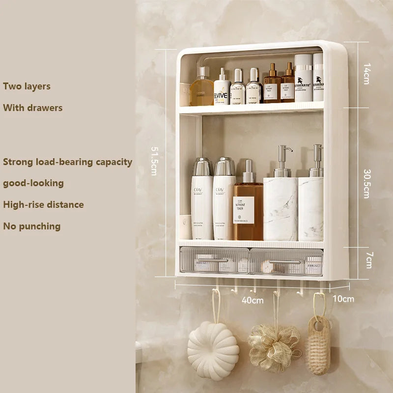 Wall-Mounted Bathroom Organizer Shelf | No-Drill PP Storage Rack for Toiletries & Kitchen
