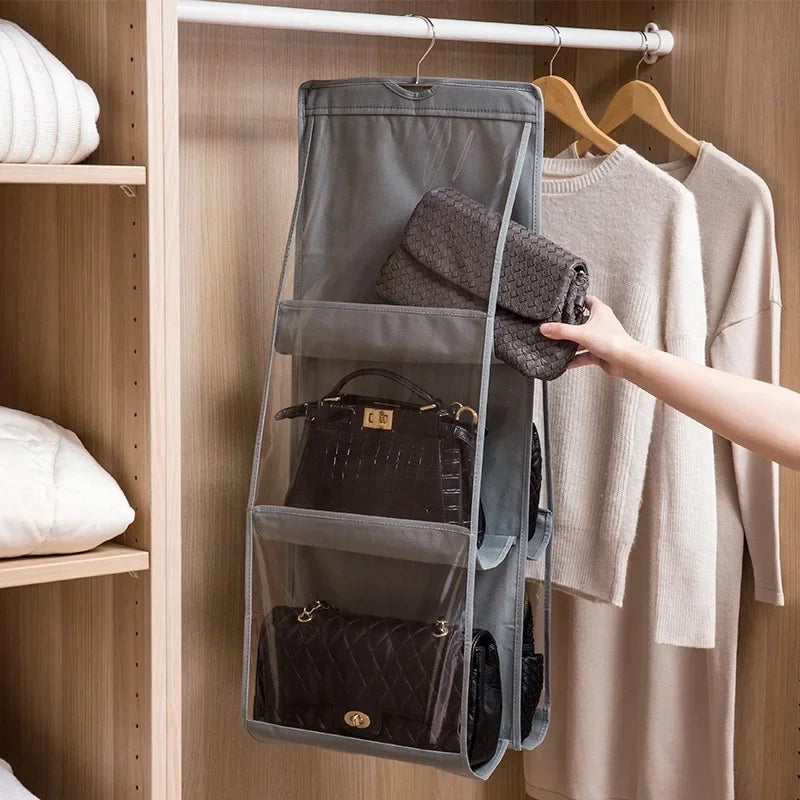 Hanging Handbag & Purse Organizer for Closet | 6-Grid Oxford Cloth Storage Hanger