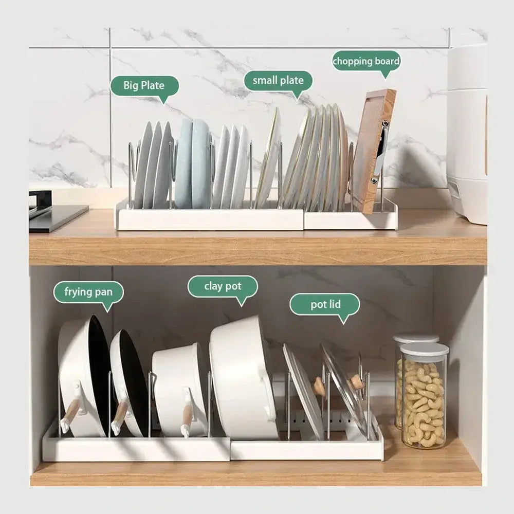 Expandable Cabinet Pot & Pan Organizer – Adjustable Divider Rack for Pots, Pans & Lids – Cabinet Organizer