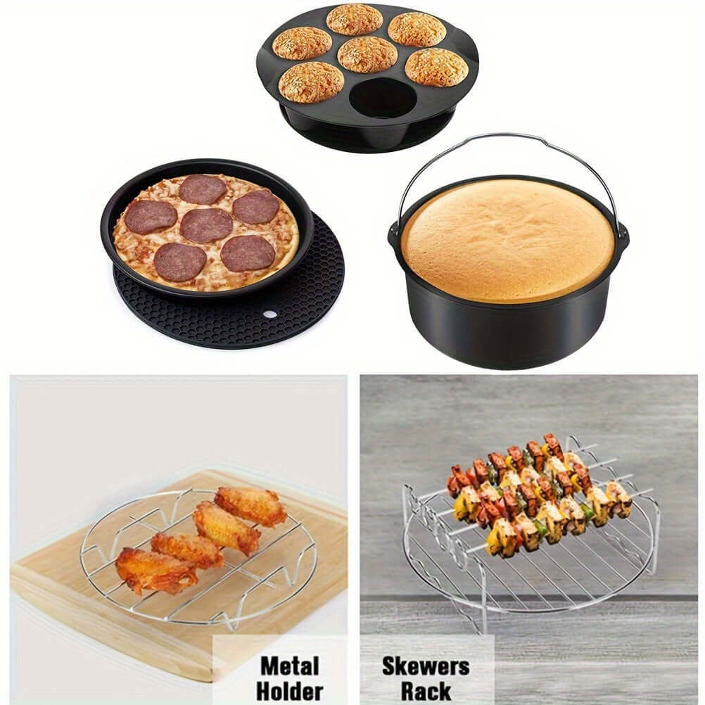 11-piece air fryer accessory kit with pizza pan and versatile cooking tools.